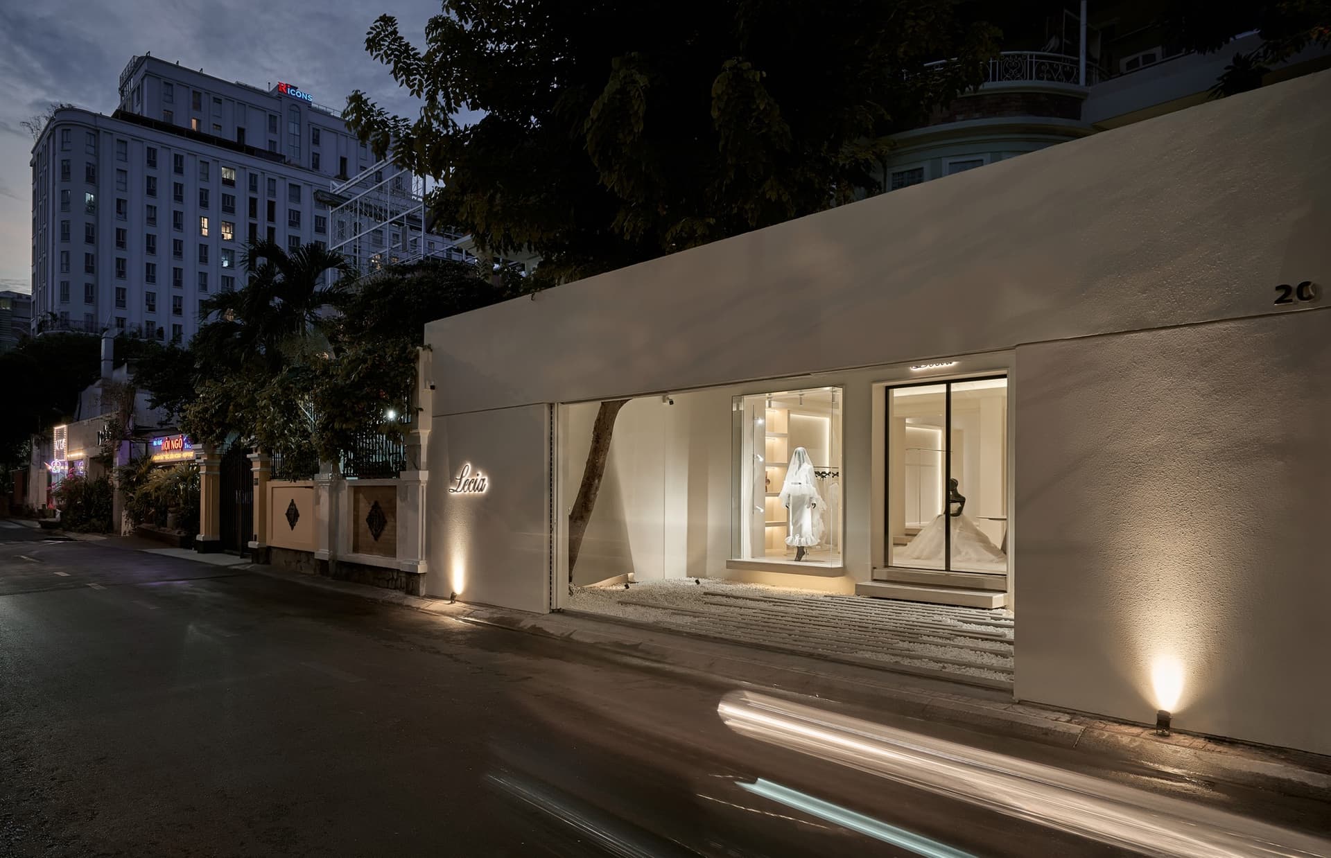 LECIA flagship storefront at night